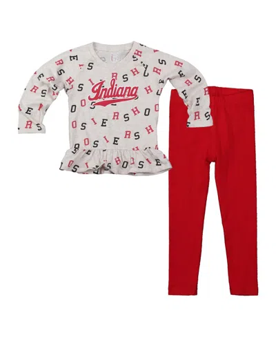 WES & WILLY BABY GIRLS 2-PIECE OATMEAL INDIANA HOOSIERS RUFFLE RAGLAN LONG SLEEVE T-SHIRT AND LEGGINGS SET