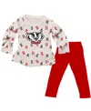 Wes & Willy Baby Girls 2-piece Oatmeal Wisconsin Badgers Ruffle Raglan Long Sleeve T-shirt And Leggings Set In Brown