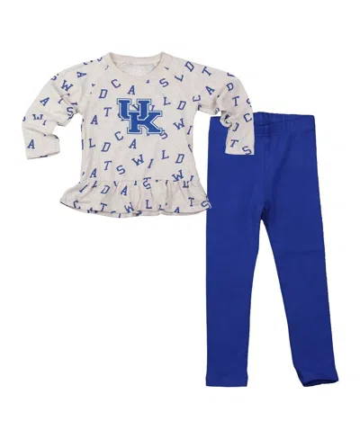 Wes & Willy Baby Girls Oatmeal Kentucky Wildcats Ruffle Raglan Long Sleeve T-shirt And Leggings Set In Multi