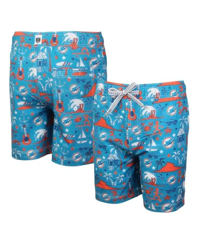 Wes & Willy Kids' Big Boys And Girls Aqua Miami Dolphins Luau Swim Trunks In Blue