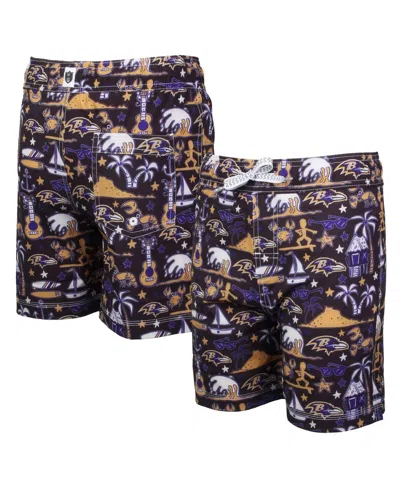 Wes & Willy Kids' Big Boys And Girls Black Baltimore Ravens Luau Swim Trunks In Multi