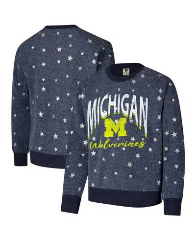 Wes & Willy Kids' Big Boys And Girls Navy Michigan Wolverines Shimmer Star Reverse Fleece Raglan Pullover Sweatshirt In Gray