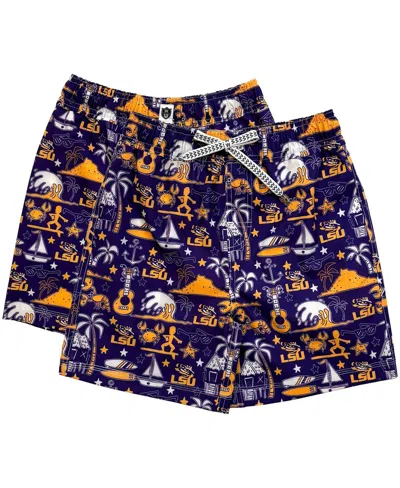 Wes & Willy Kids' Big Boys And Girls Purple Lsu Tigers Luau Swim Trunks