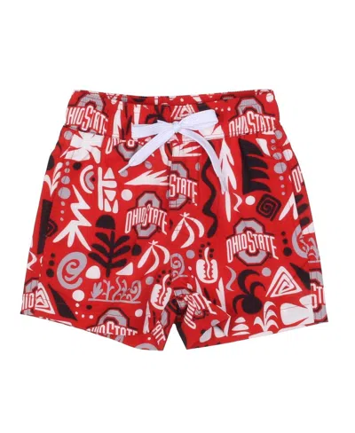 Wes & Willy Kids' Big Boys And Girls Scarlet Ohio State Buckeyes Allover Print Swim Shorts In Red