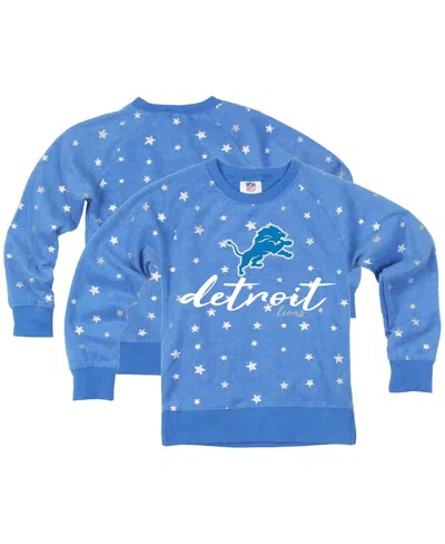 Wes & Willy Kids' Big Girls Blue Detroit Lions Shimmer Star Reverse Fleece Pullover Sweatshirt