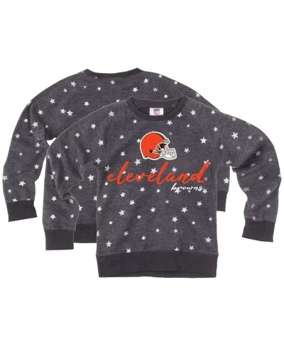 Wes & Willy Kids' Big Girls Gray Cleveland Browns Shimmer Star Reverse Fleece Pullover Sweatshirt