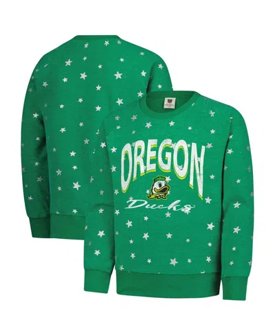 Wes & Willy Kids' Big Girls Green Oregon Ducks Shimmer Star Reverse Sweatshirt