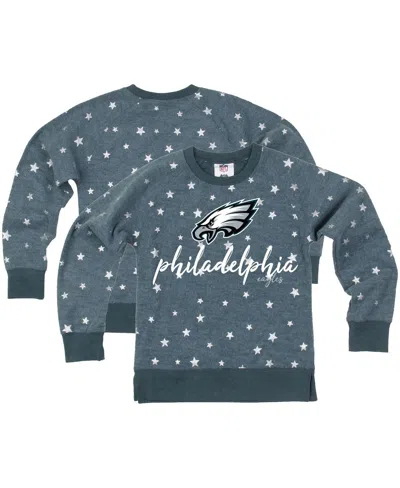 Wes & Willy Kids' Big Girls Midnight Green Philadelphia Eagles Shimmer Star Reverse Fleece Pullover Sweatshirt In Blue