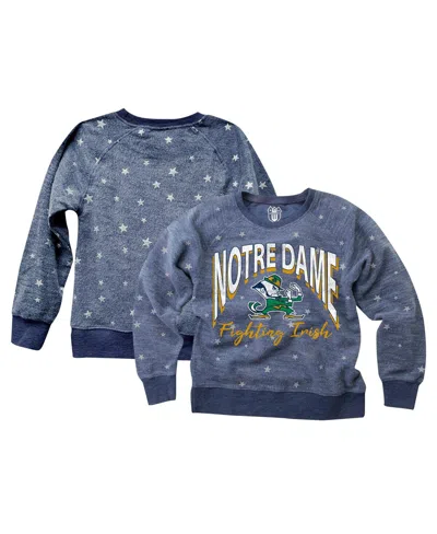 Wes & Willy Kids' Big Girls Navy Notre Dame Fighting Irish Shimmer Star Reverse Fleece Raglan Pullover Sweatshirt In Blue