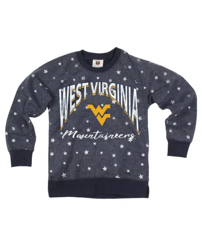 Wes & Willy Kids' Big Girls Navy West Virginia Mountaineers Shimmer Star Reverse Sweatshirt In Blue