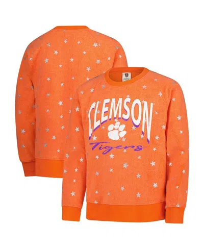 Wes & Willy Kids' Big Girls Orange Clemson Tigers Shimmer Star Reverse Sweatshirt