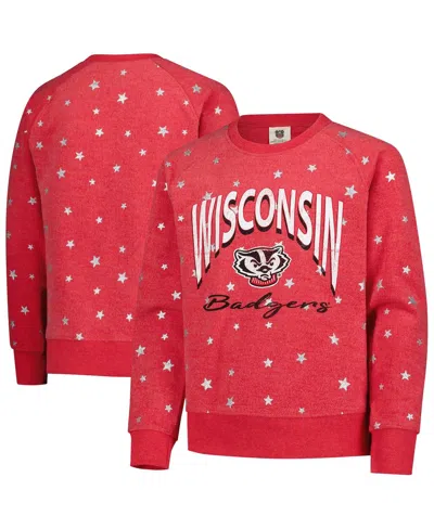Wes & Willy Kids' Big Girls Red Wisconsin Badgers Shimmer Star Reverse Sweatshirt