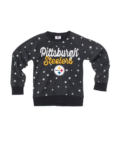 Wes & Willy Kids' Big Girls Wes Willy Black Pittsburgh Steelers Shimmer Star Reverse Sweatshirt In Gray