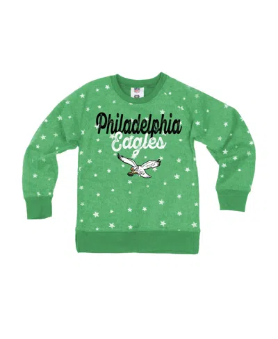 Wes & Willy Kids' Big Girls Wes Willy Kelly Green Philadelphia Eagles Shimmer Star Reverse Sweatshirt
