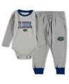 Wes & Willy Boys And Girls Infant Wes And Willy Heathered Gray, Royal Florida Gators Jie Jie Long Sleeve Bodysui In Heathered Gray,royal