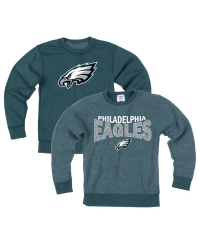 Wes & Willy Kids' Boys' And Girls' Philadelphia Eagles Reversible Rib-knit Pullover Sweatshirt In Green