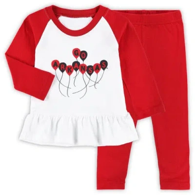 Wes & Willy Kids' Girls Infant  Cardinal/white Arkansas Razorbacks Balloon Raglan 3/4-sleeve T-shirt & Legg In Multi