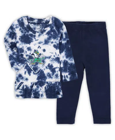 Wes & Willy Babies' Girls Infant  Navy Notre Dame Fighting Irish Tie-dye Ruffle Raglan Long Sleeve T-shirt An