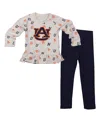 Wes & Willy Girls Toddler 2-piece Oatmeal Auburn Tigers Ruffle Raglan Long Sleeve T-shirt And Leggings Set In Brown