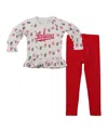 Wes & Willy Baby Girls 2-piece Oatmeal Indiana Hoosiers Ruffle Raglan Long Sleeve T-shirt And Leggings Set In Red