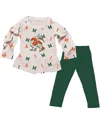 Wes & Willy Baby Girls 2-piece Oatmeal Miami Hurricanes Ruffle Raglan Long Sleeve T-shirt And Leggings Set In Neutral