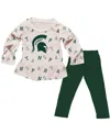 Wes & Willy Girls Toddler 2-piece Oatmeal Michigan State Spartans Ruffle Raglan Long Sleeve T-shirt And Leggings In Multi