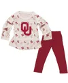 Wes & Willy Girls Toddler 2-piece Oatmeal Oklahoma Sooners Ruffle Raglan Long Sleeve T-shirt And Leggings Set In Burgundy