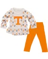 Wes & Willy Girls Toddler 2-piece Oatmeal Tennessee Volunteers Ruffle Raglan Long Sleeve T-shirt And Leggings Se In Brown