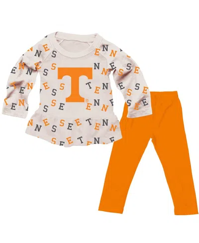 Wes & Willy Babies' Girls Toddler 2-piece Oatmeal Tennessee Volunteers Ruffle Raglan Long Sleeve T-shirt And Leggings Se In Brown