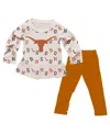 Wes & Willy Girls Toddler 2-piece Oatmeal Texas Longhorns Ruffle Raglan Long Sleeve T-shirt And Leggings Set In Brown