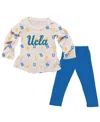 Wes & Willy Girls Toddler 2-piece Oatmeal Ucla Bruins Ruffle Raglan Long Sleeve T-shirt And Leggings Set In Multi