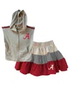 Wes & Willy Girls Toddler 2-piece Tan Alabama Crimson Tide Tri-blend Sleeveless Full-zip Hoodie And Tiered Skirt In Brown