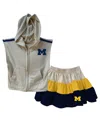 Wes & Willy Girls Toddler 2-piece Tan Michigan Wolverines Tri-blend Sleeveless Full Zip Hoodie And Tiered Skirt  In Blue