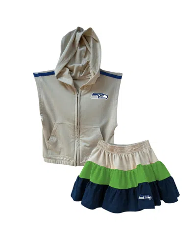 Wes & Willy Babies' Girls Toddler Neon Green/college Navy Seattle Seahawks Sleeveless Full-zip Hoodie And Three Tier Ski In Gray
