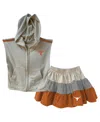 Wes & Willy Girls Toddler Tan Texas Longhorns Tri-blend Sleeveless Full-zip Hoodie Tiered Skirt Set In Gray