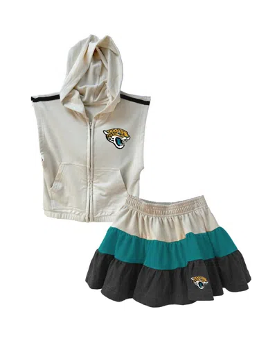 Wes & Willy Kids' Girls Toddler Teal/black Jacksonville Jaguars Sleeveless Full-zip Hoodie And Skirt Set In Multi