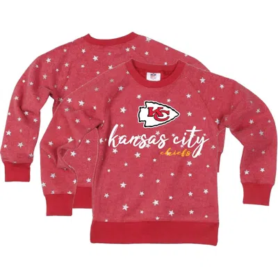 Wes & Willy Kids' Girls Youth   Red Kansas City Chiefs Shimmer Star Reverse Fleece Pullover Sweatshirt