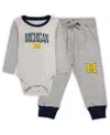 Wes & Willy Infant Boys And Girls  Heathered Gray, Navy Michigan Wolverines Jie Jie Long Sleeve Bodys In Heathered Gray,navy