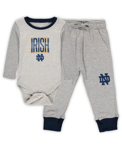 Wes & Willy Babies' Infant Boys And Girls  Heathered Gray, Navy Notre Dame Fighting Irish Jie Jie Long Sleeve In Heathered Gray,navy