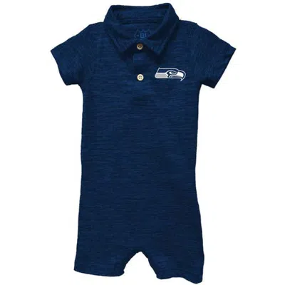 Wes & Willy Kids' Infant  College Navy Seattle Seahawks Short Leg Cloudy Yarn Polo Bodysuit In Blue