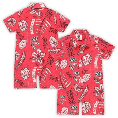 Wes & Willy Babies' Infant  Red Wisconsin Badgers Vintage Floral Romper