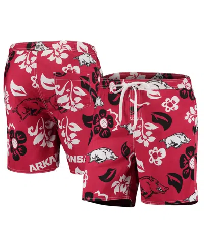 WES & WILLY MEN'S WES & WILLY CARDINAL ARKANSAS RAZORBACKS FLORAL VOLLEY LOGO SWIM TRUNKS