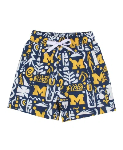 Wes & Willy Kids' Preschool Navy Michigan Wolverines Allover Print Tribal Swim Shorts In Blue