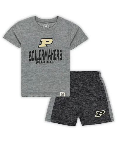 Wes & Willy Babies' Toddler 2-piece Charcoal/black Purdue Boilermakers Cloudy Yarn T-shirt And Shorts Set In Gray