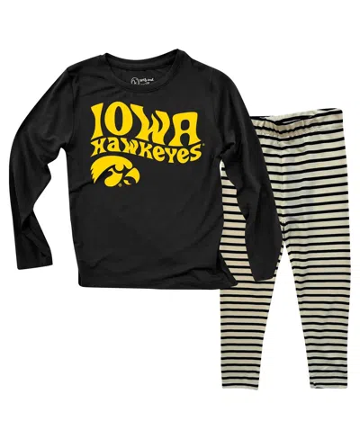 Wes & Willy Babies' Toddler 2-piece Iowa Hawkeyes Long Sleeve Top And Striped Tri-blend Leggings Set In Black