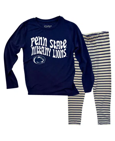 Wes & Willy Babies' Toddler 2-piece Penn State Nittany Lions Long Sleeve Top And Striped Tri-blend Leggings Set In Blue