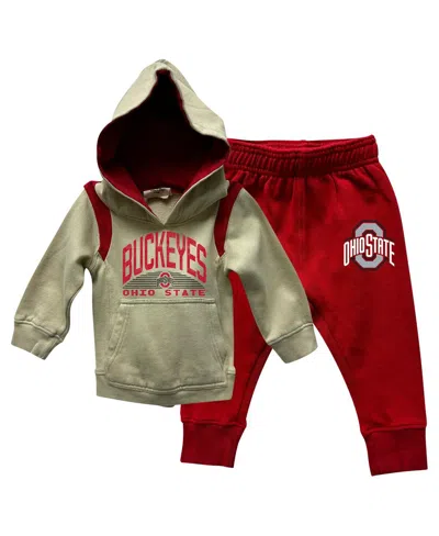 Wes & Willy Wes Willy Baby Boys And Girls Ohio State Buckeyes Colorblock Pullover Hoodie And Sweatpants Set In Red