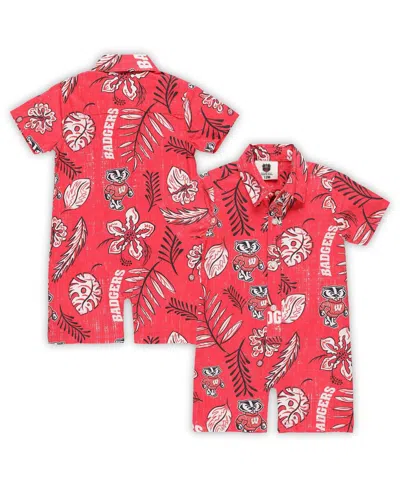 Wes & Willy Wes Willy Infant Red Wisconsin Badgers Vintage-like Floral Romper