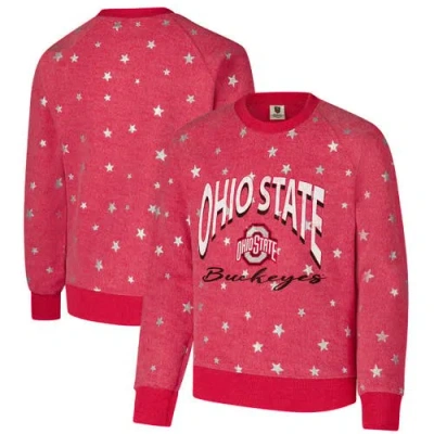 Wes & Willy Kids' Youth  Scarlet Ohio State Buckeyes Shimmer Star Reverse Fleece Raglan Pullover Sweatshirt In Red