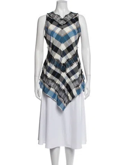 Pre-owned Wes Gordon Plaid Print V-neck Blouse In Blue